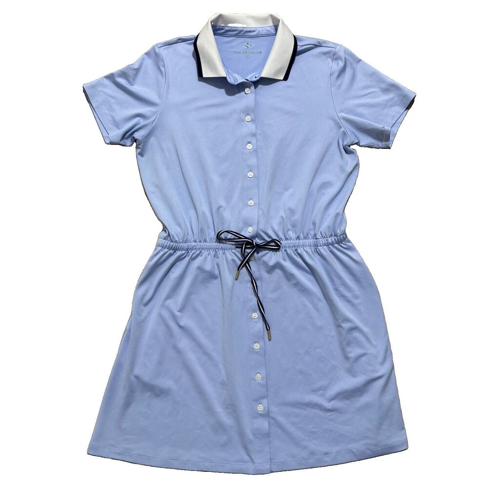 Tuckernuck Alcott Golf Dress Women’s Large Blue Performance Jersey Short Sleeve